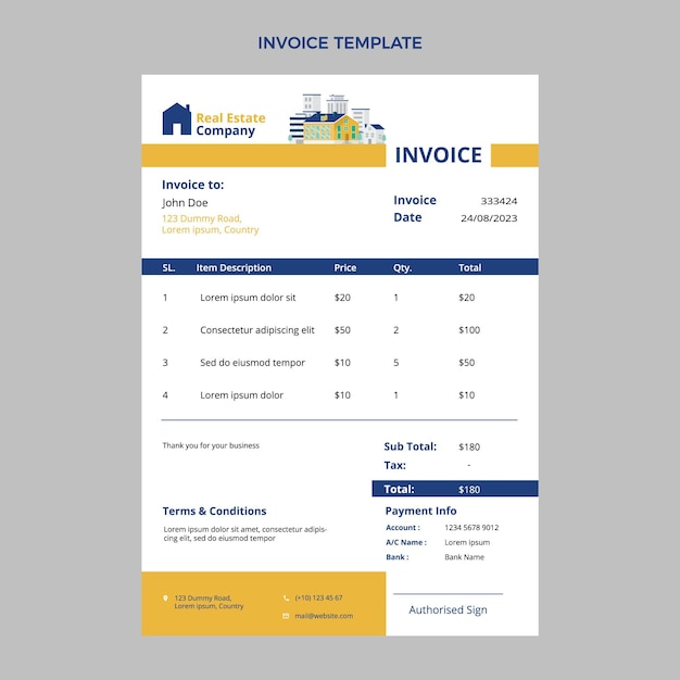 Vector gratuito factura inmobiliaria geométrica abstracta plana