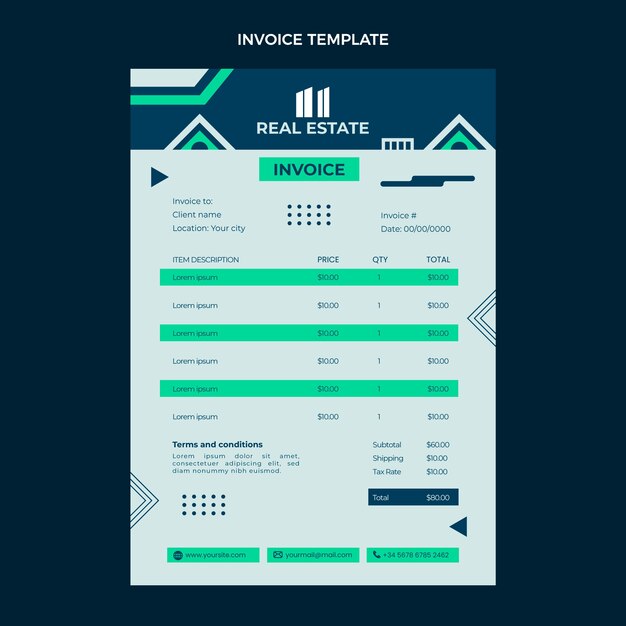 Factura inmobiliaria geométrica de diseño plano