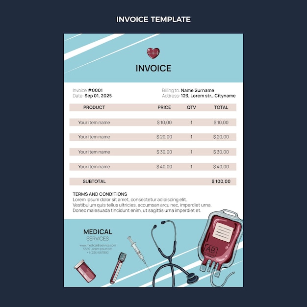 Vector gratuito factura médica dibujada a mano