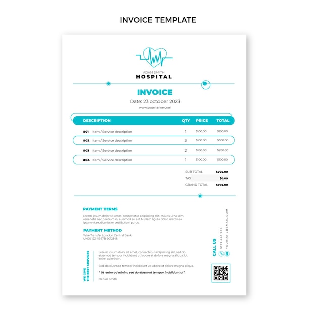 Vector gratuito factura médica de diseño plano