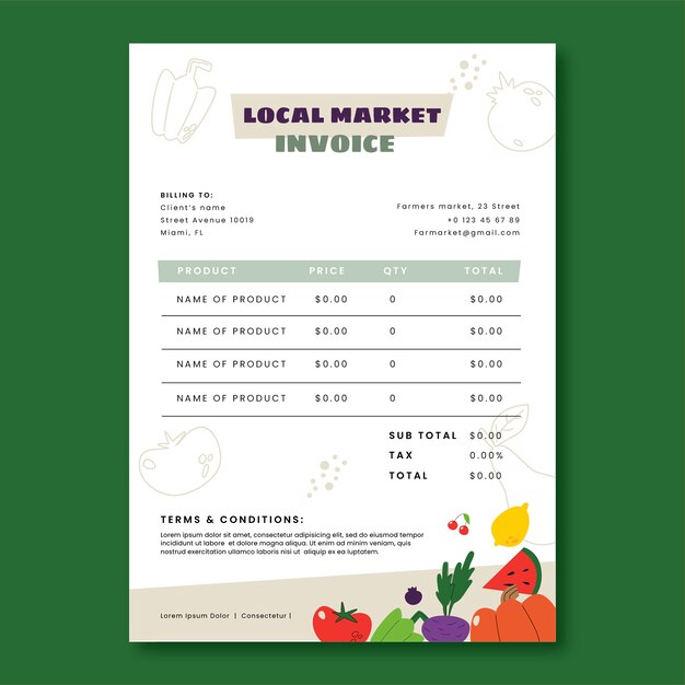 Factura del mercado local dibujada a mano