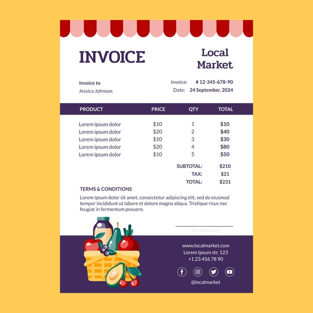 Factura del mercado local dibujada a mano