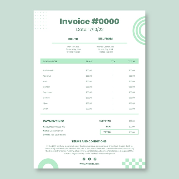 Factura de modelo freelance geométrico pastel elijah green