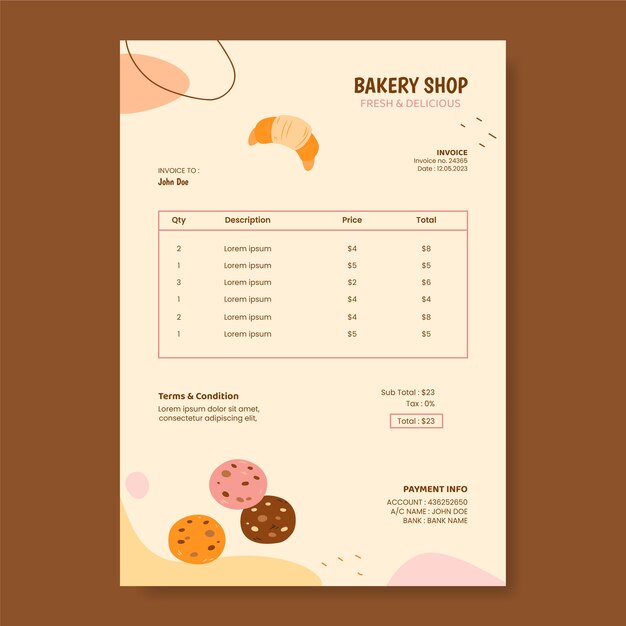 Factura de panadería dibujada a mano