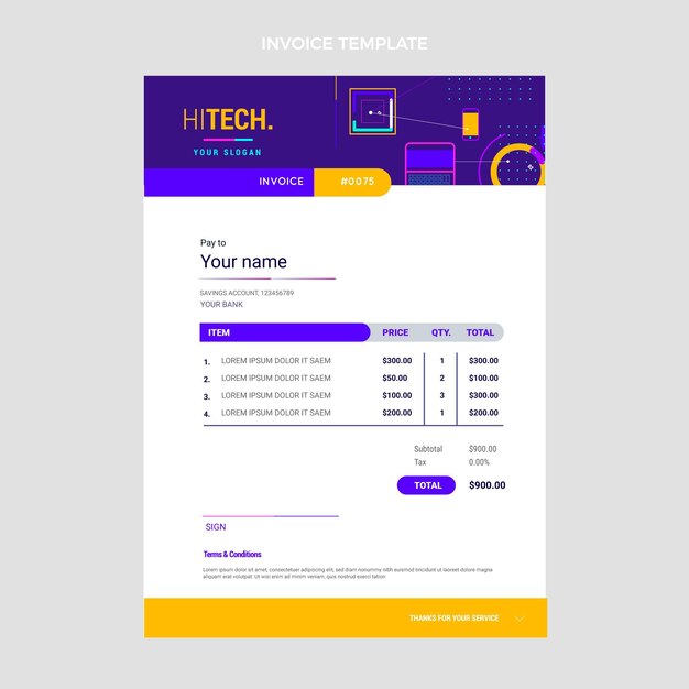 Factura plana de tecnología mínima.