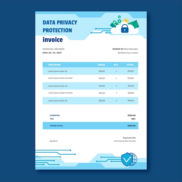 Vector gratuito factura de privacidad de datos dibujada a mano