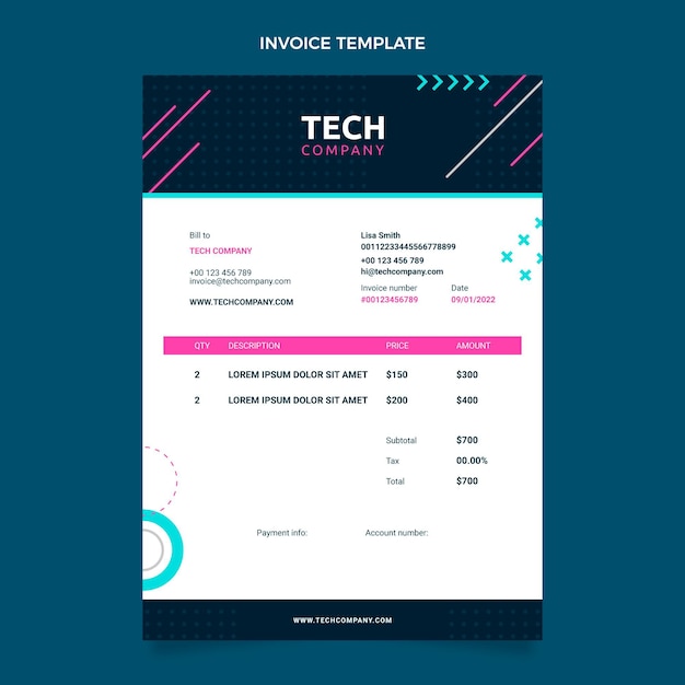 Factura de tecnología mínima de diseño plano.