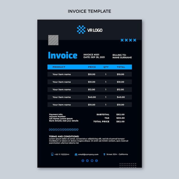 Vector gratuito factura de tecnología mínima de diseño plano.