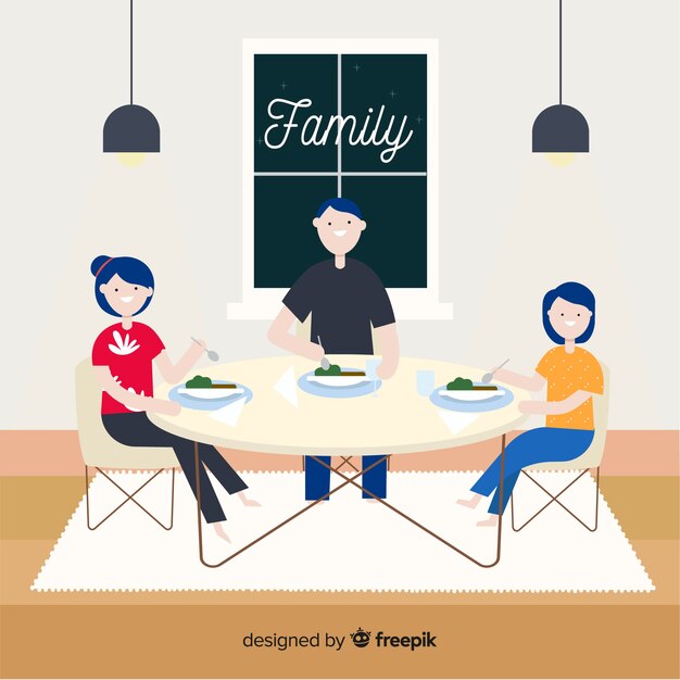 Familia adorable en casa con diseño plano