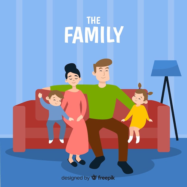 Vector gratuito familia adorable en casa con diseño plano