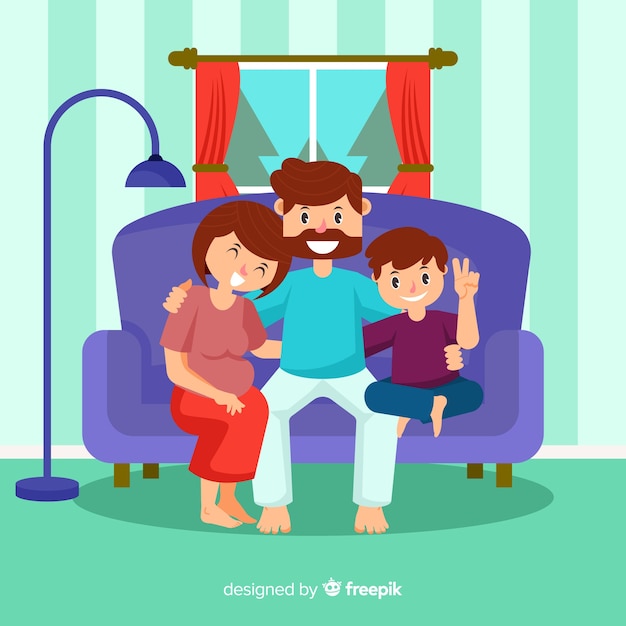 Familia adorable en casa con diseño plano