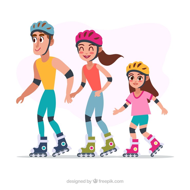 Vector gratuito familia adorable patinando juntos