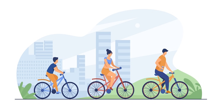 Vector gratuito familia en bicicleta en el parque de la ciudad