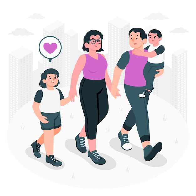 Vector gratuito familia caminando juntos ilustración del concepto