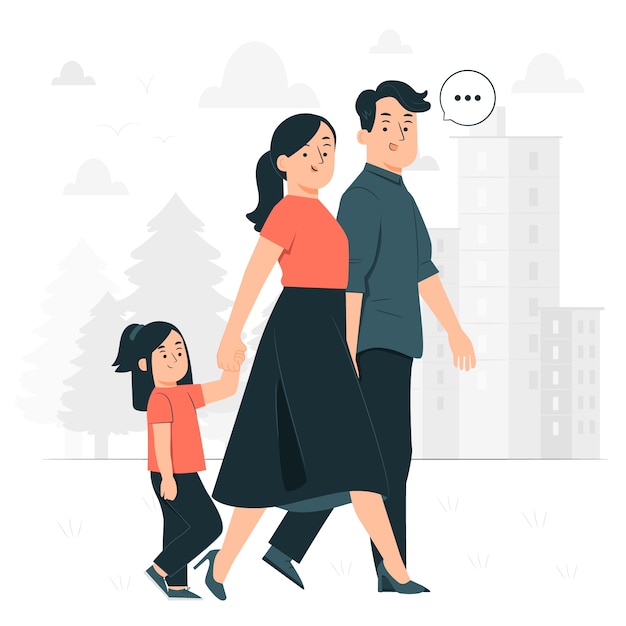 Familia caminando juntos ilustración del concepto