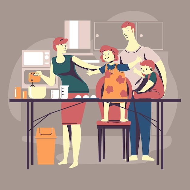 Vector gratuito familia cocinando juntos en la cocina