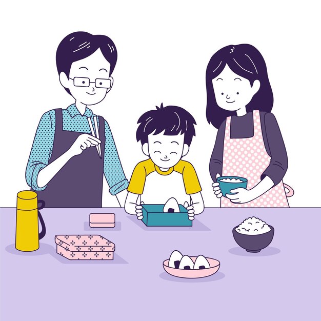 Familia cocinando juntos en la cocina