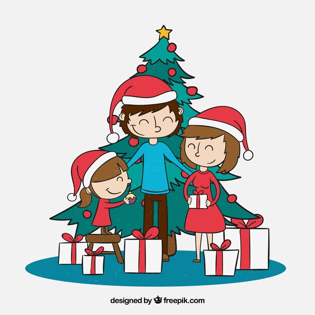 Familia contenta en el día de navidad