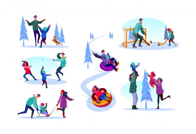 Familia disfrutando el conjunto de actividades de invierno