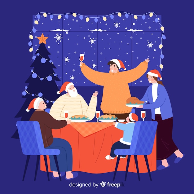 Familia disfrutando juntos de la cena de navidad