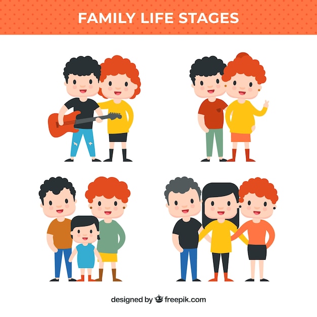 Familia feliz en distintas etapas de la vida con diseño plano