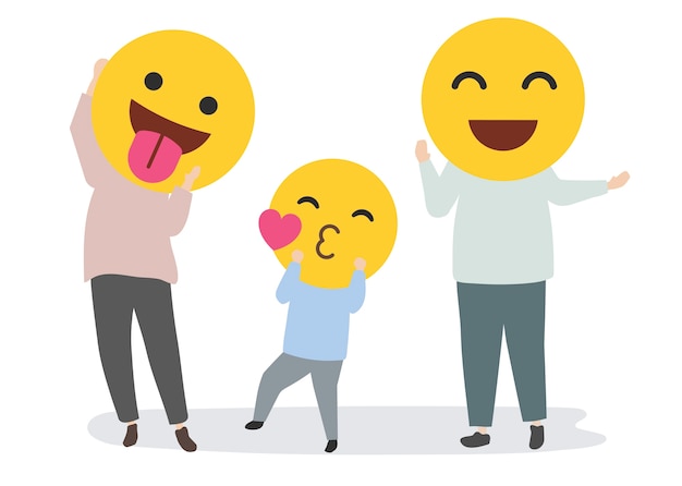 Familia feliz con divertidos emojis