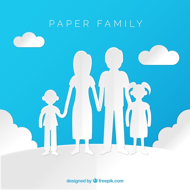 Familia feliz con estilo de papel