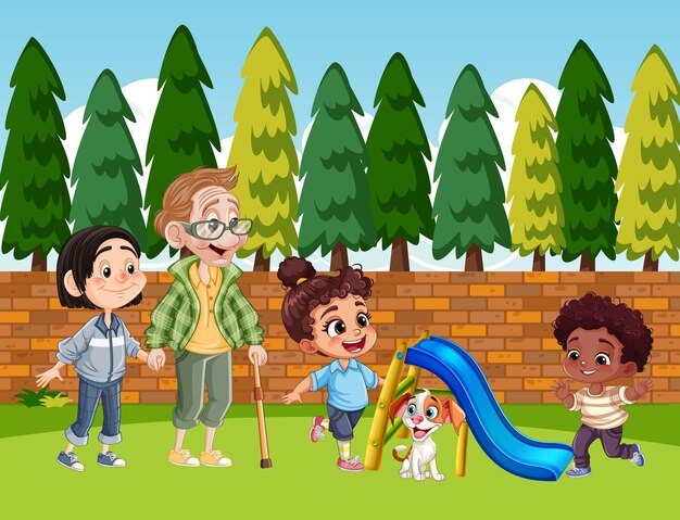 Familia feliz en el jardín