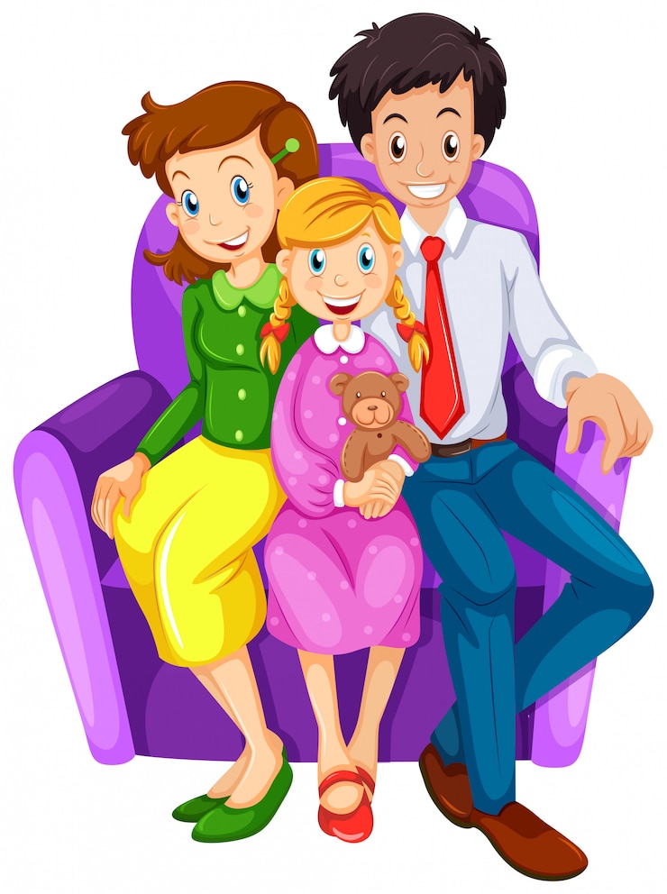 Vector gratuito una familia feliz sentada en un sofá