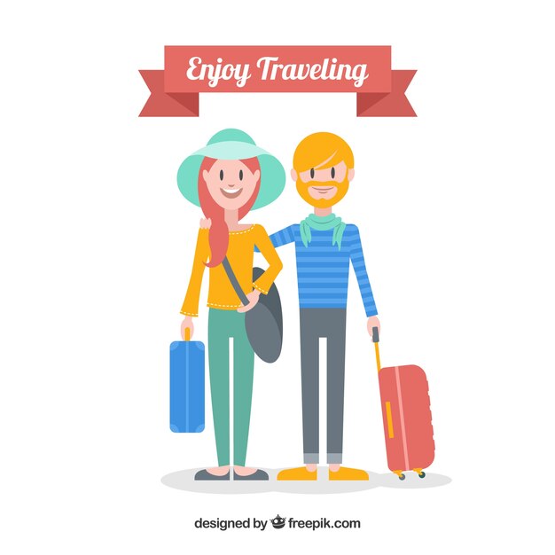 Familia feliz viajando en estilo plano
