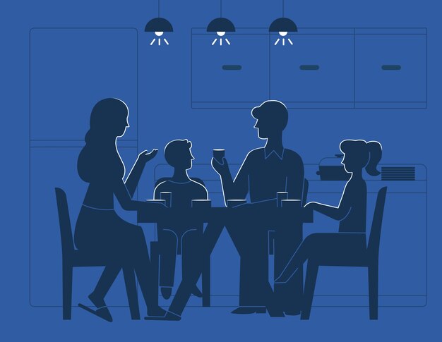 Familia en la ilustración de la mesa de la cena