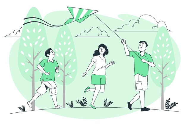 Familia jugando fuera de la ilustración del concepto