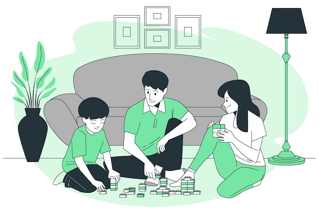 Vector gratuito familia jugando en la ilustración del concepto de casa