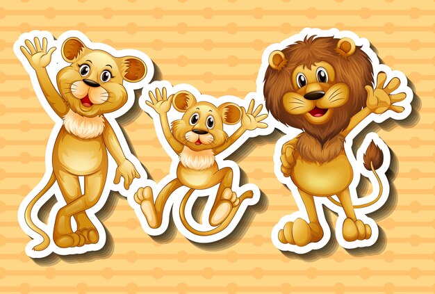 Familia de leones sobre fondo naranja