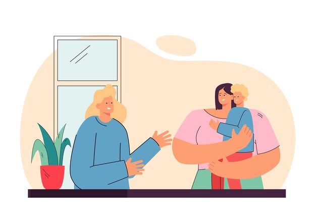Familia LGBT de dos lesbianas adoptando un niño
