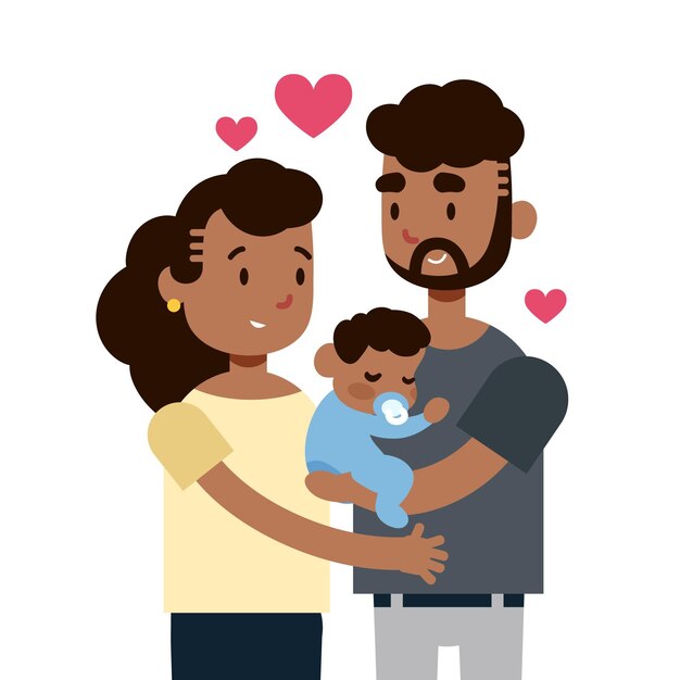 Familia negra con diseño plano de bebé.