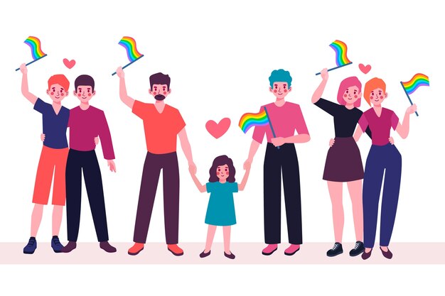Familia y pareja en el día del orgullo celebrando el concepto