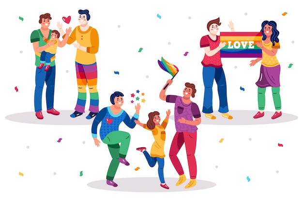 Familia y pareja en el día del orgullo juntos ilustración