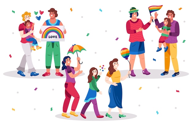 Familia y pareja en el día del orgullo juntos