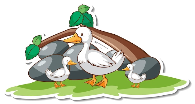 Vector gratuito familia de patos con elemento de la naturaleza pegatina