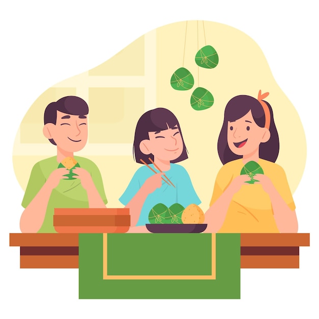 Familia preparando zongzi