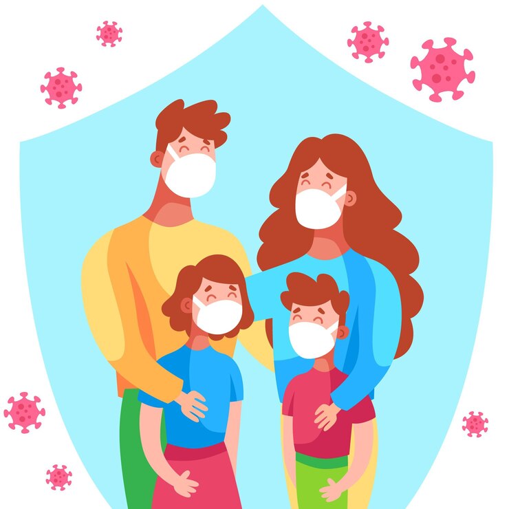 Vector gratuito familia protegida del virus ilustrado