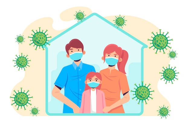 Vector gratuito familia protegida del virus