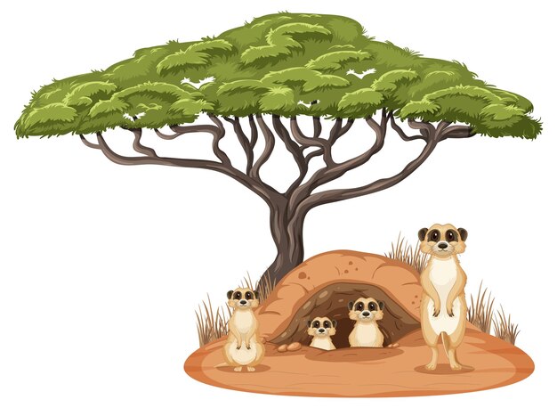 Familia suricata en estilo de dibujos animados