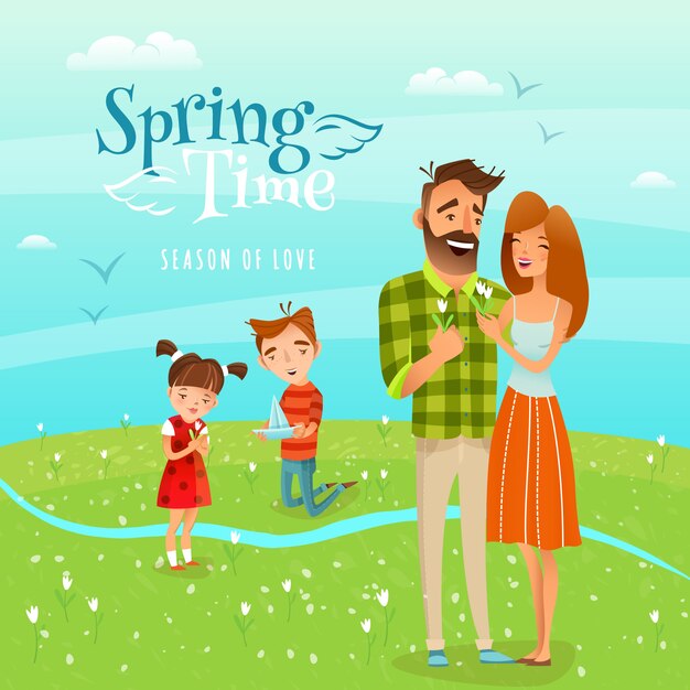 Familia y temporada de primavera ilustración