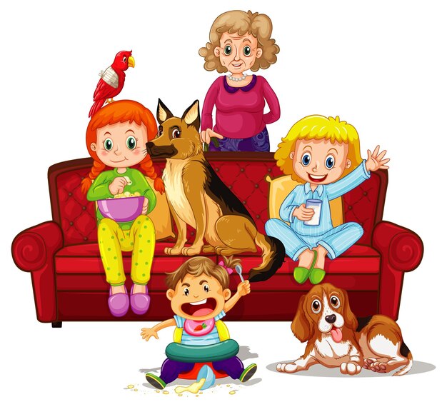 Familiares y mascotas felices