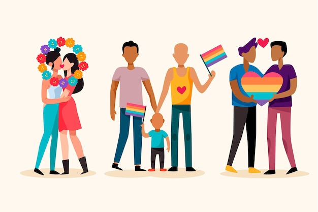 Vector gratuito familias celebrando el día del orgullo