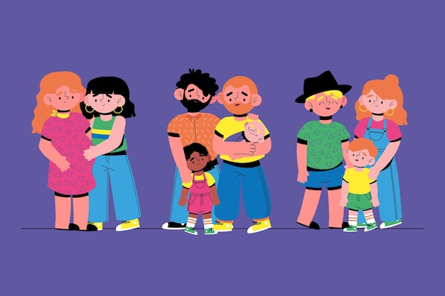 Vector gratuito familias celebrando la ilustración del día del orgullo