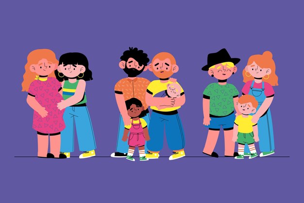 Familias celebrando la ilustración del día del orgullo