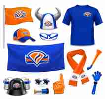 Vector gratuito fanáticos del deporte fans accesorios realista set